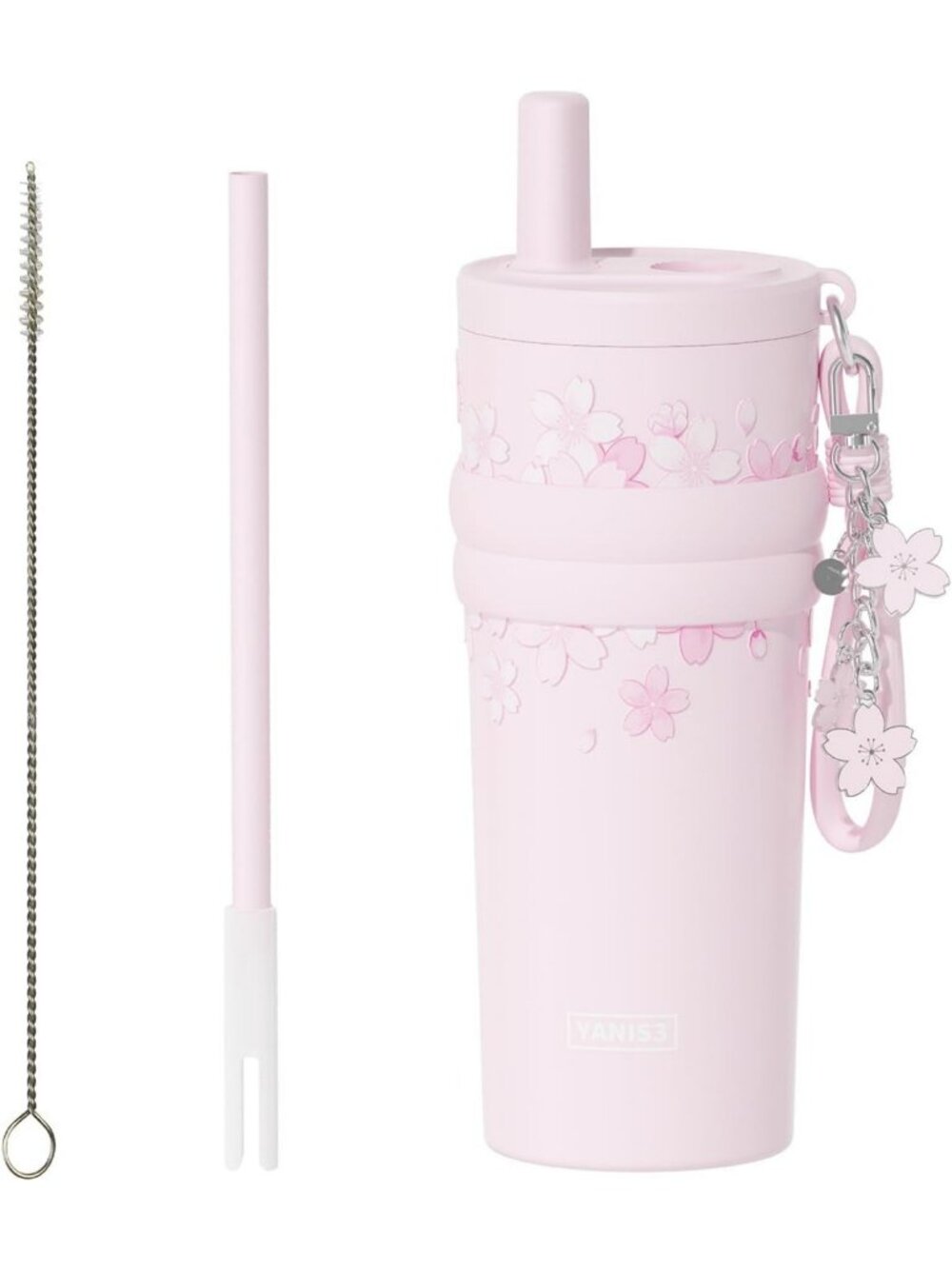 Elegant Cherry Blossom Insulated Tumbler with Straw, Leakproof Stainless Steel